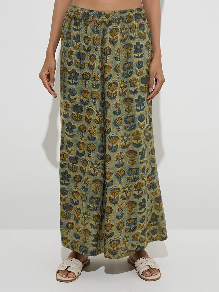 Utsa Green Floral Design Palazzos