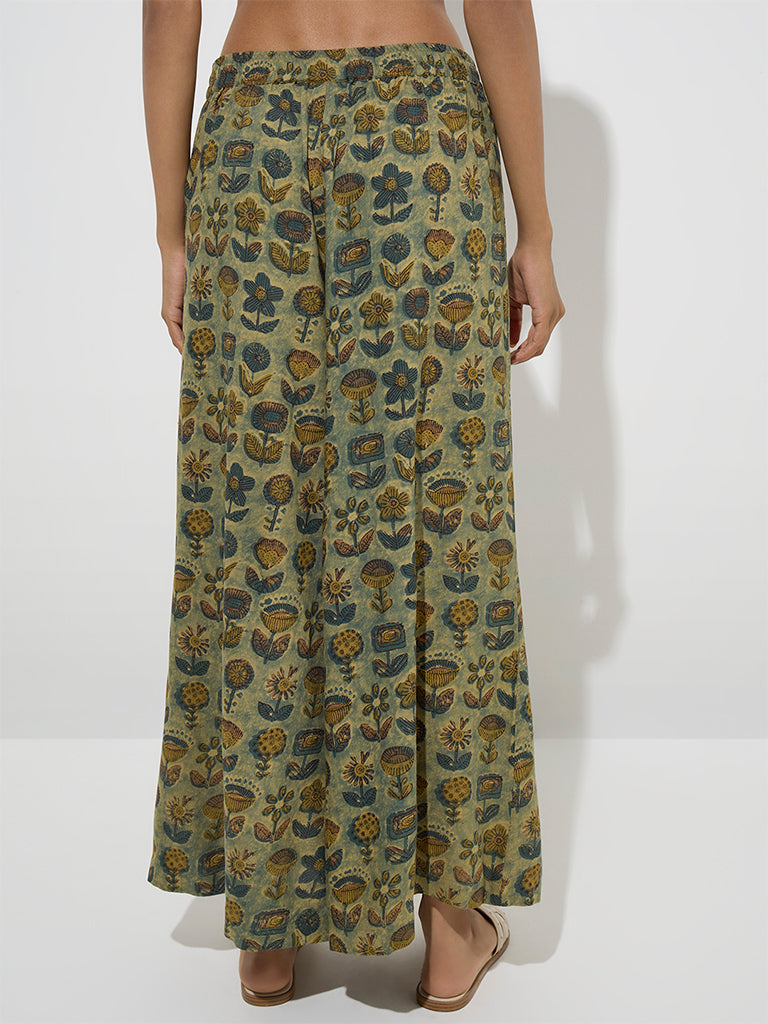 Utsa Green Floral Design Palazzos