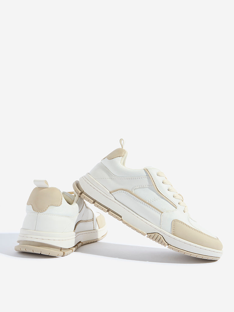 Westside Yellow Kids White Colour-Blocked Lace-Up Sneakers for Casual Wear Zoomed View