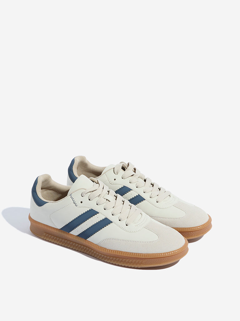 Westside SOLEPLAY Men's Blue Striped Lace-Up Sneakers for Casual Wear Front View