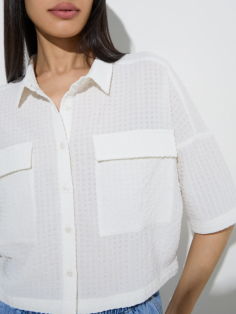 Nuon White Waffle-Textured Shirt