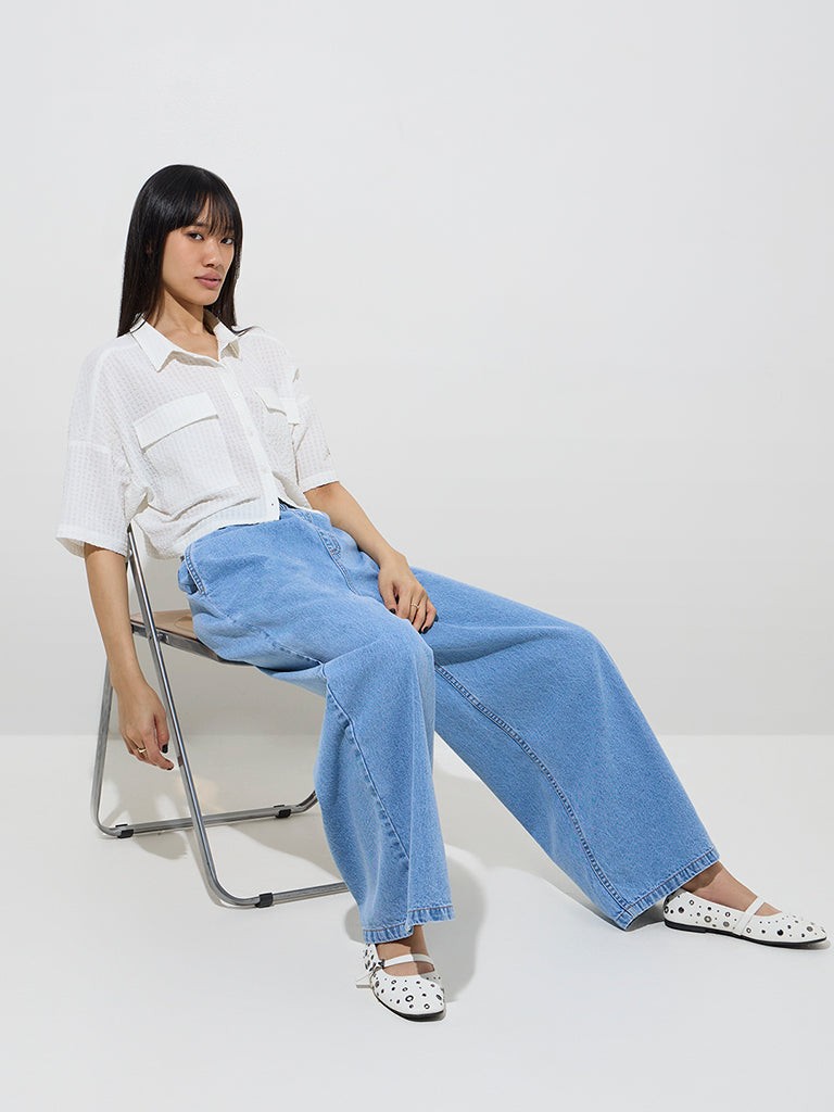 Nuon White Waffle-Textured Shirt