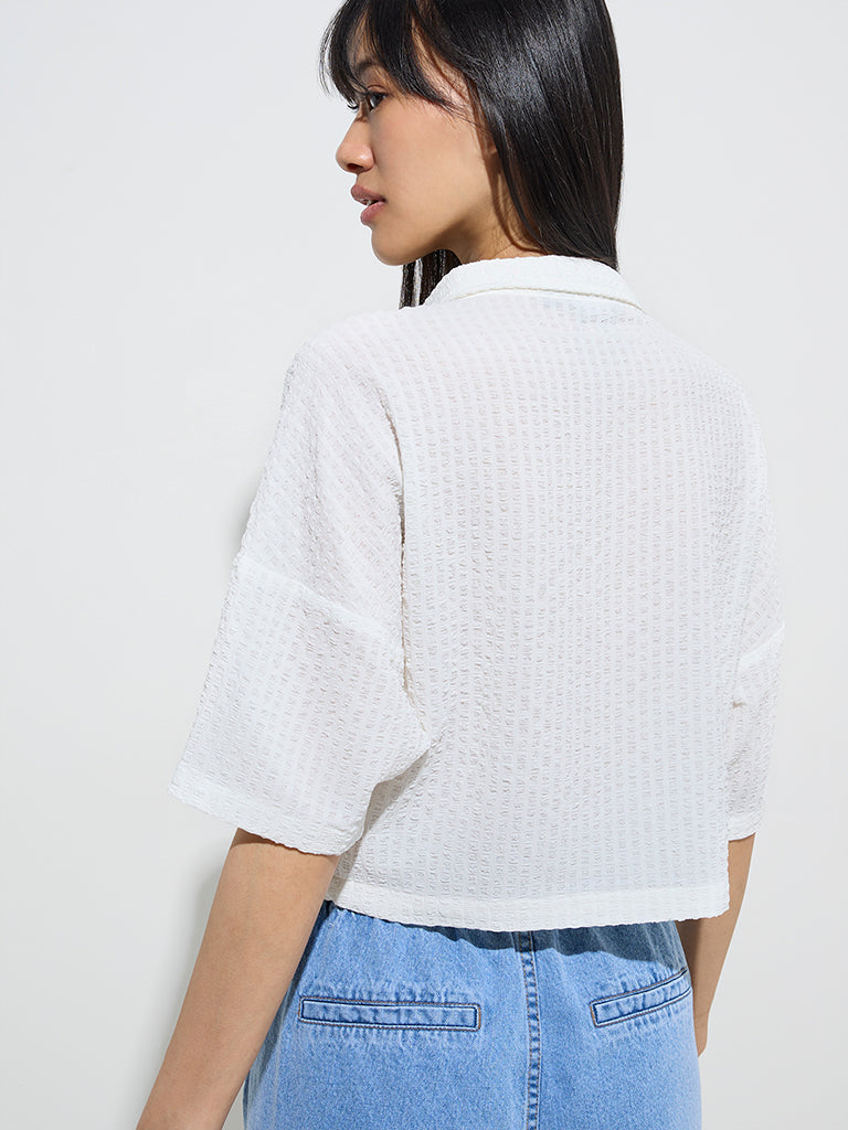 Westside Nuon Women's White Waffle-Textured Shirt for Casual Wear Back View