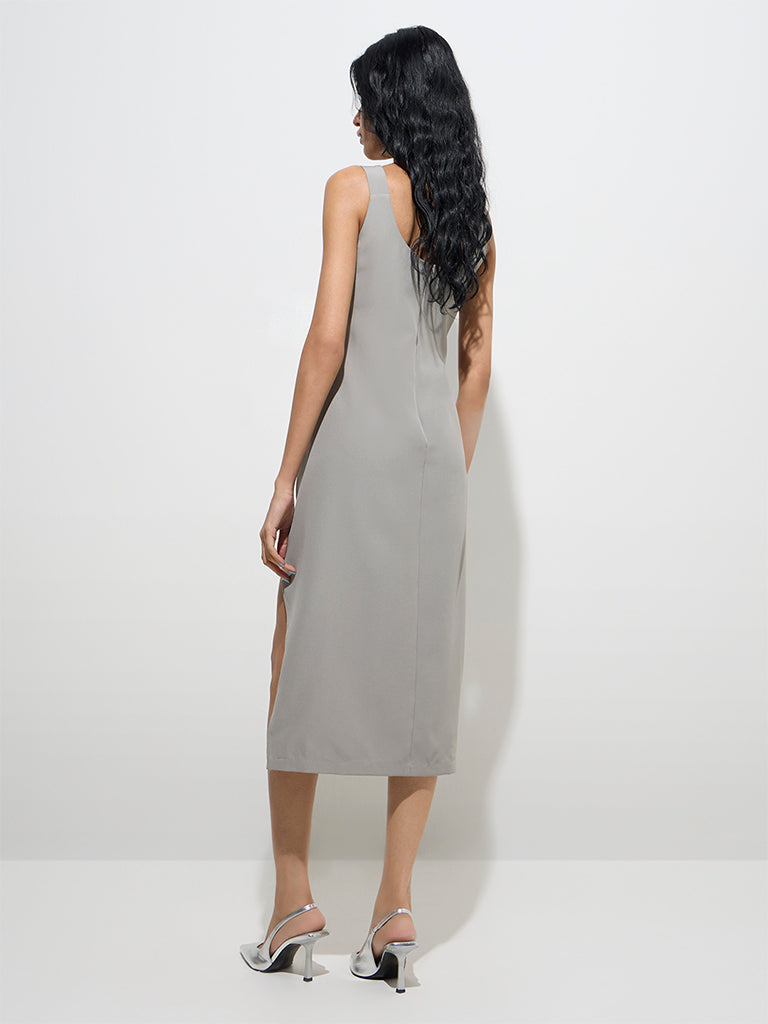 Nuon Sage Slit-Detailed Straight Dress