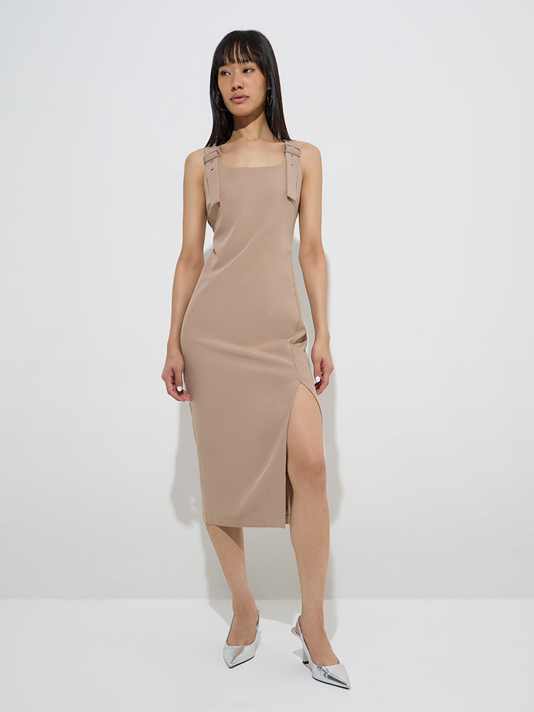 Nuon Beige Solid Shift Dress