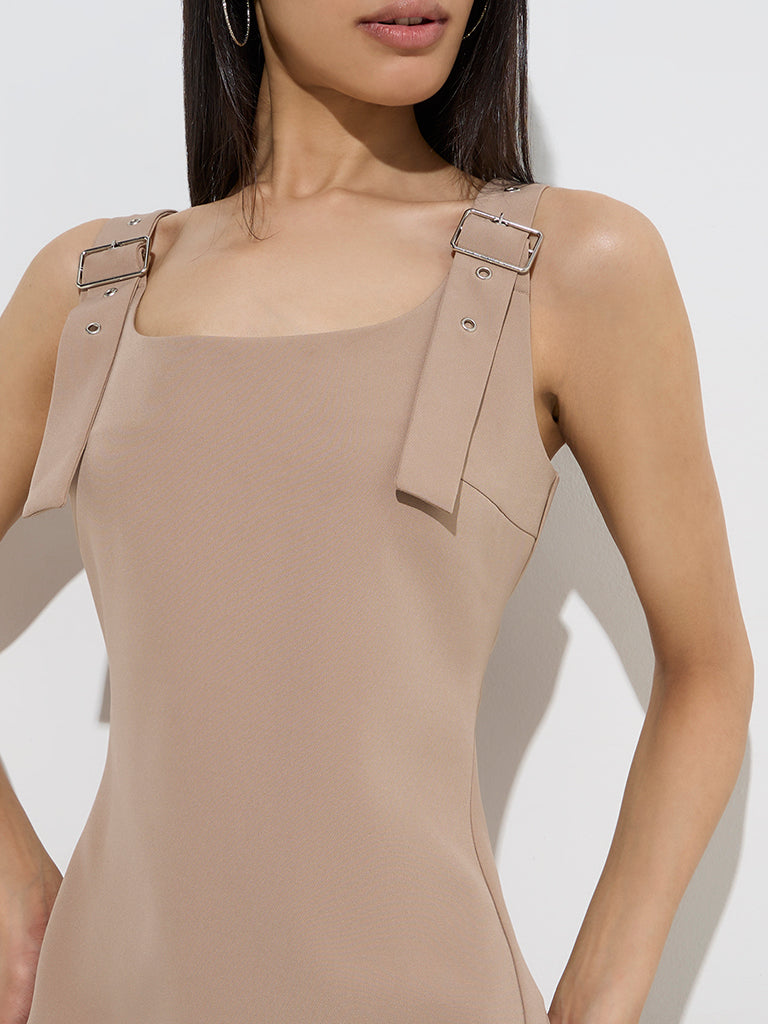 Nuon Beige Solid Shift Dress