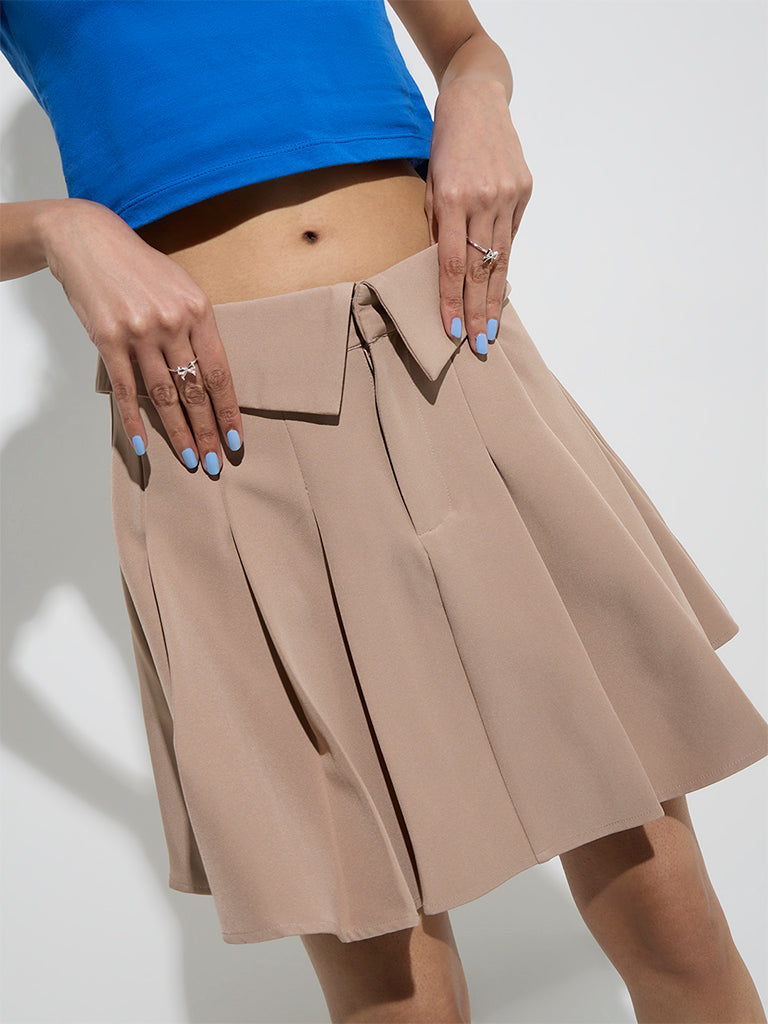 Nuon Beige Pleated High-Rise Mini Skirt