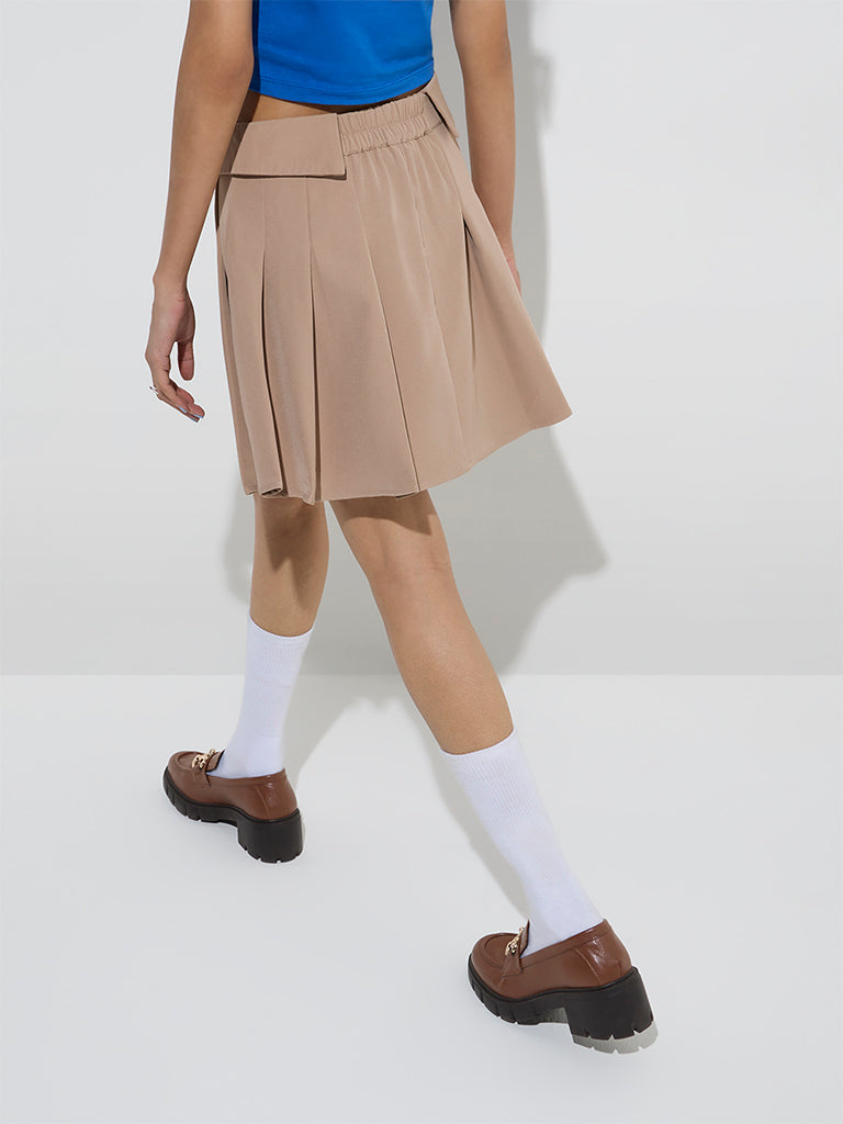 Nuon Beige Pleated High-Rise Mini Skirt