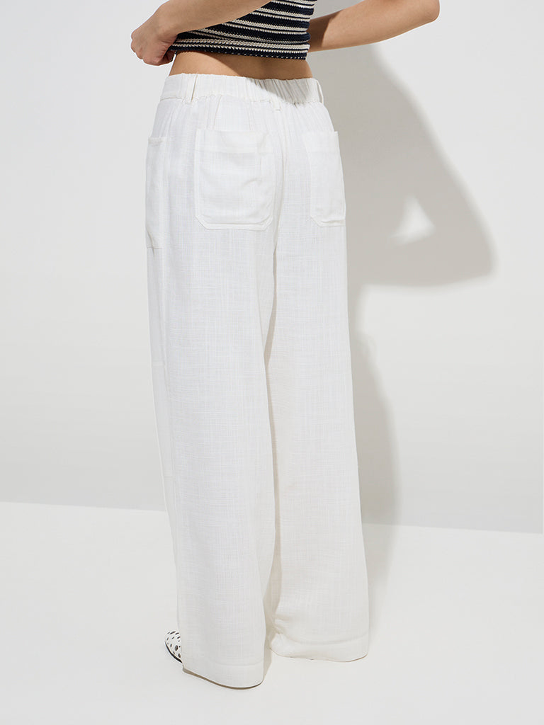 Westside Nuon Women's White High-Rise Trousers for Casual Wear Back View