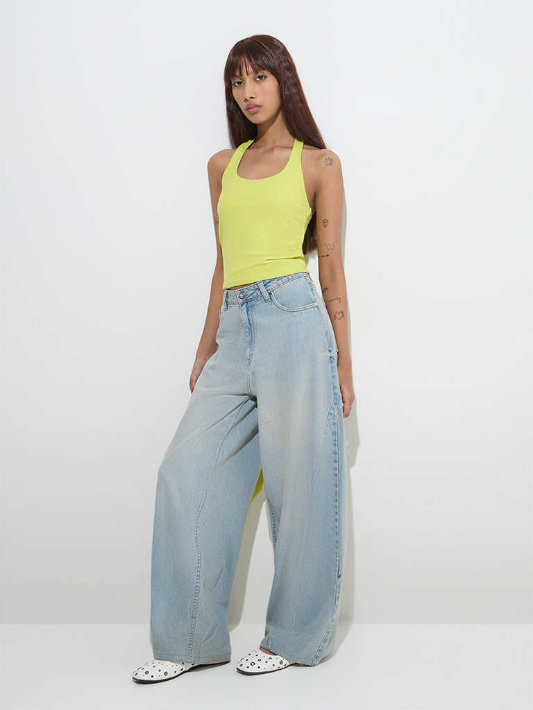 Nuon Lime Ribbed-Textured Halter-Neck Top
