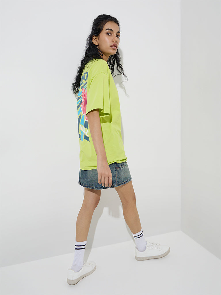 Nuon Lime Printed Cotton T-Shirt