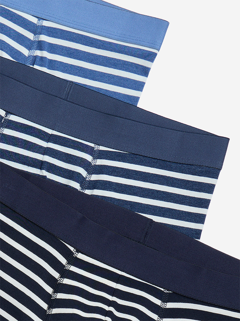 Westside WES Lounge Men's Navy Striped Cotton-Blend Trunks- Pack of 3 for Casual Wear Zoomed View