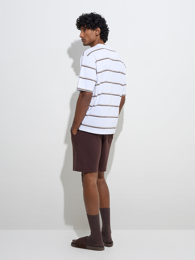 Westside WES Lounge Men's Brown Relaxed-Fit Cotton-Blend Mid-Rise Shorts for Casual Wear Back View