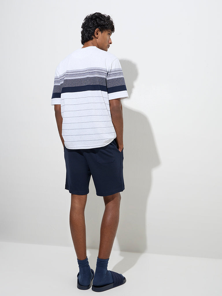 Westside WES Lounge Men's Navy Relaxed-Fit Mid-Rise Cotton-Blend Shorts for Casual Wear Back View