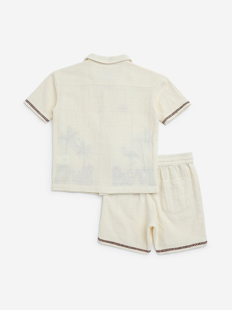HOP Kids White Cotton Shirt with Shorts Set