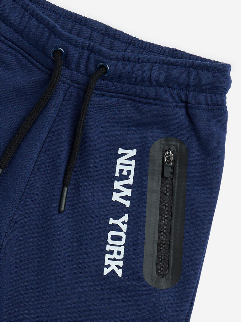 HOP Kids Navy Mid-Rise Cotton-Blend Shorts