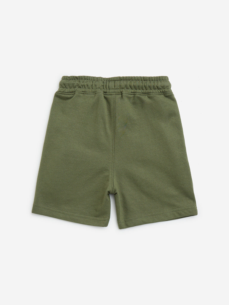 HOP Kids Olive Mid-Rise Cotton-Blend Shorts