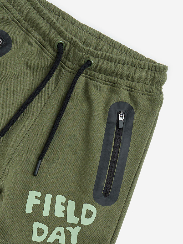 Westside HOP Boys' Kids Olive Mid-Rise Cotton-Blend Shorts for Casual Wear Zoom View