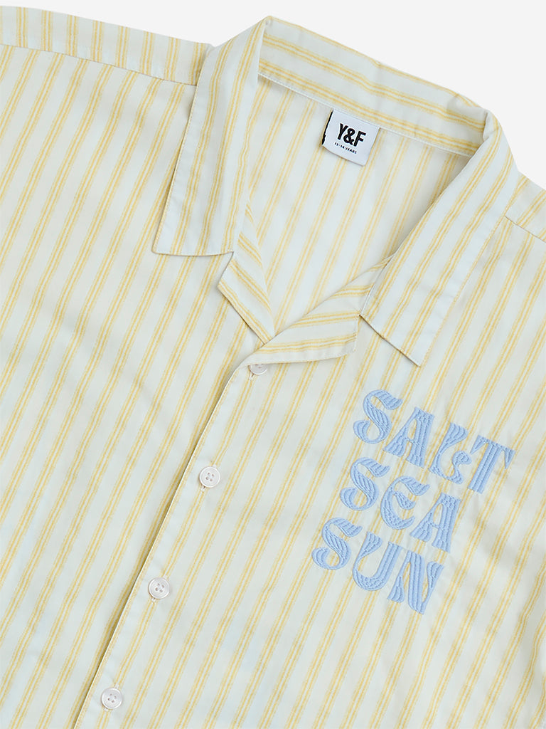 westisde Y&F Boys' YF Kids Yellow Striped Resort-Fit Cotton Shirt for Casual Wear Zoom View