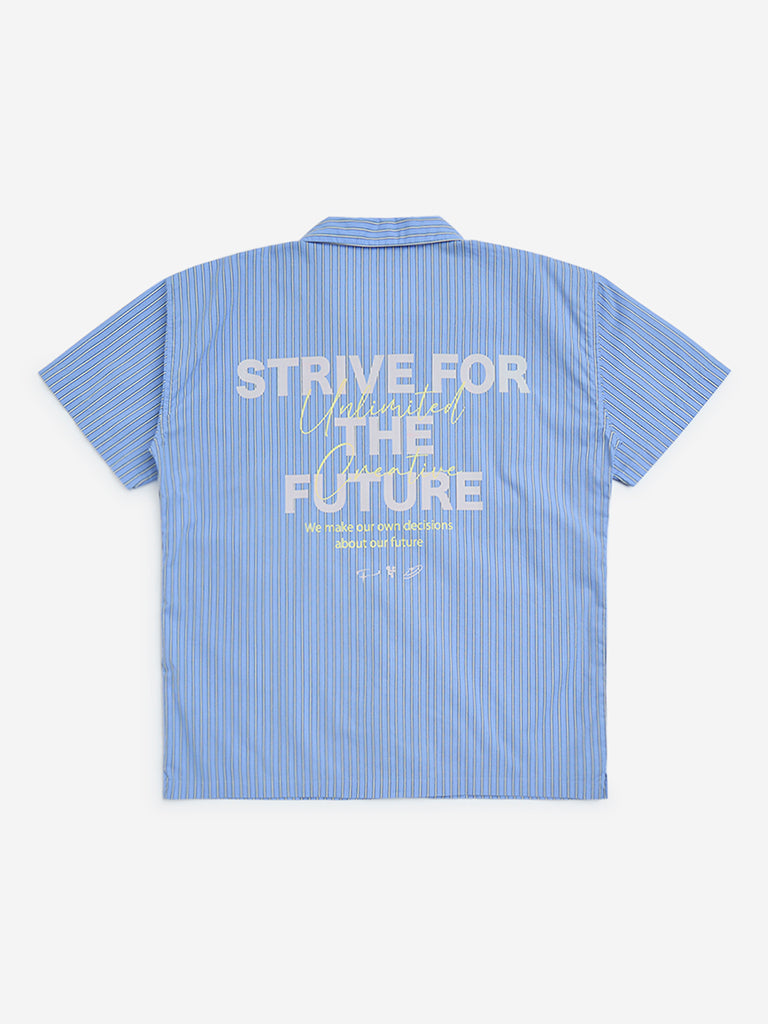 YF Kids Blue Striped Resort-Fit Cotton Shirt