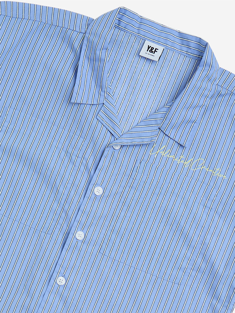 YF Kids Blue Striped Resort-Fit Cotton Shirt