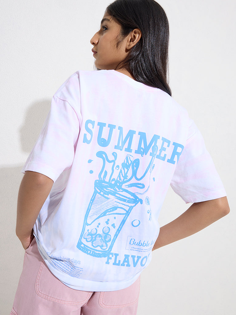 Westside Y&F Girls' Kids Pink Tie-Dye Printed Cotton T-Shirt for Casual Wear Back View