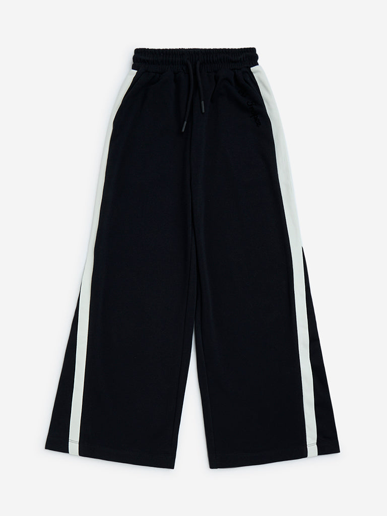 YF Kids Black High-Rise Cotton-Blend Pants