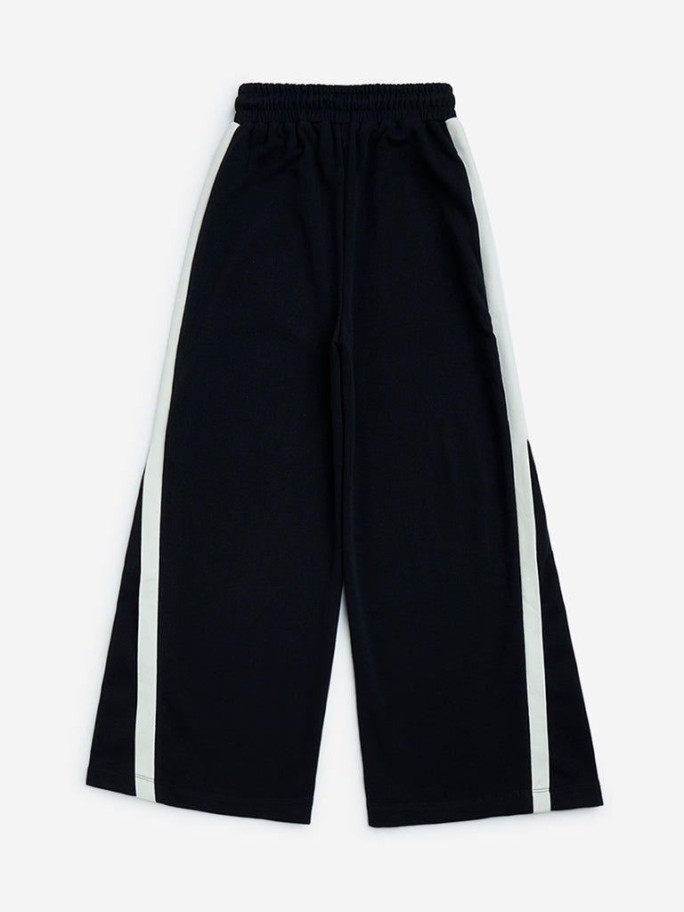 YF Kids Black High-Rise Cotton-Blend Pants