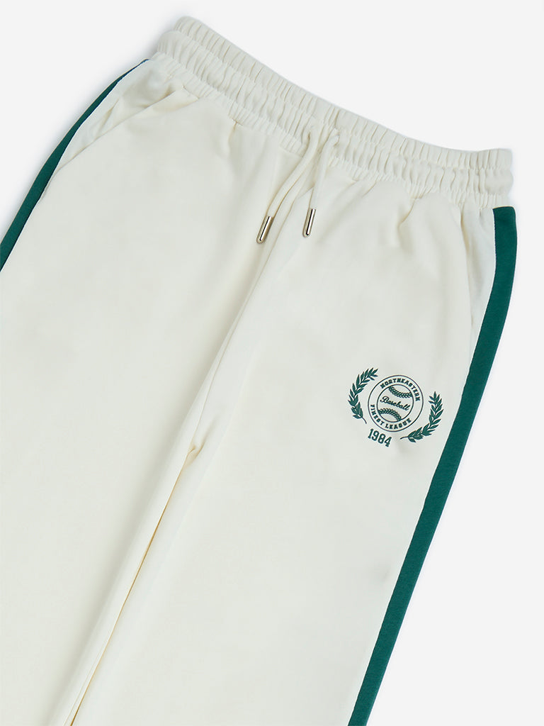 westisde Y&F Girls' Kids White High-Rise Cotton-Blend Pants for Casual Wear Zoom View