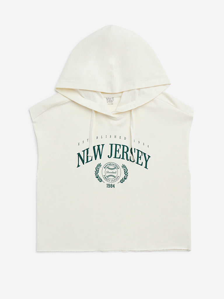 Y&F Kids Off-White Text Design Cotton Hoodie