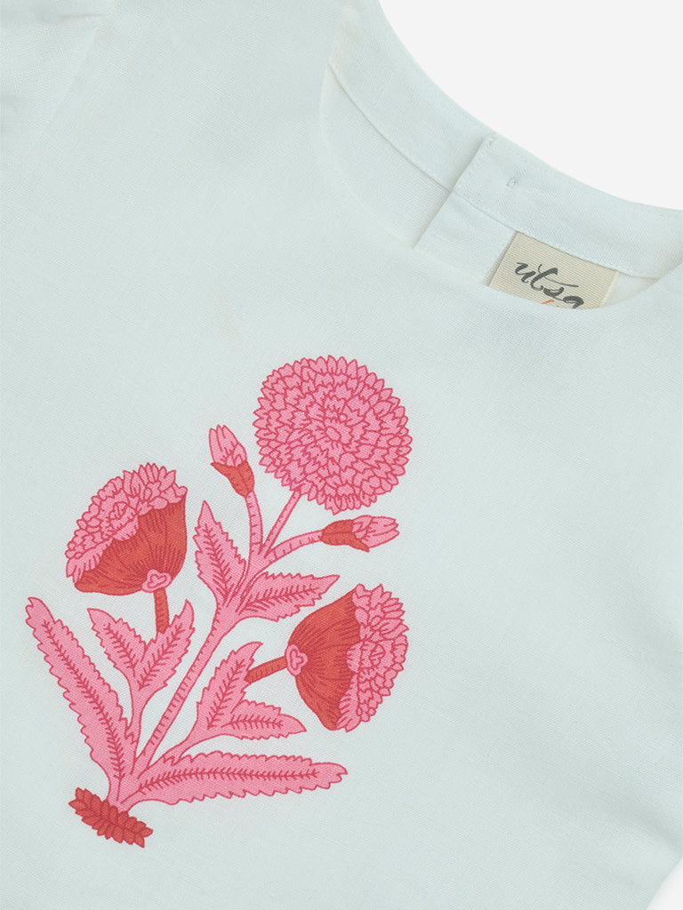 Westside Utsa Kids Girls' White Floral Design Cotton-Blend Top - (2-8yrs) for Ethnic Wear Zoom View
