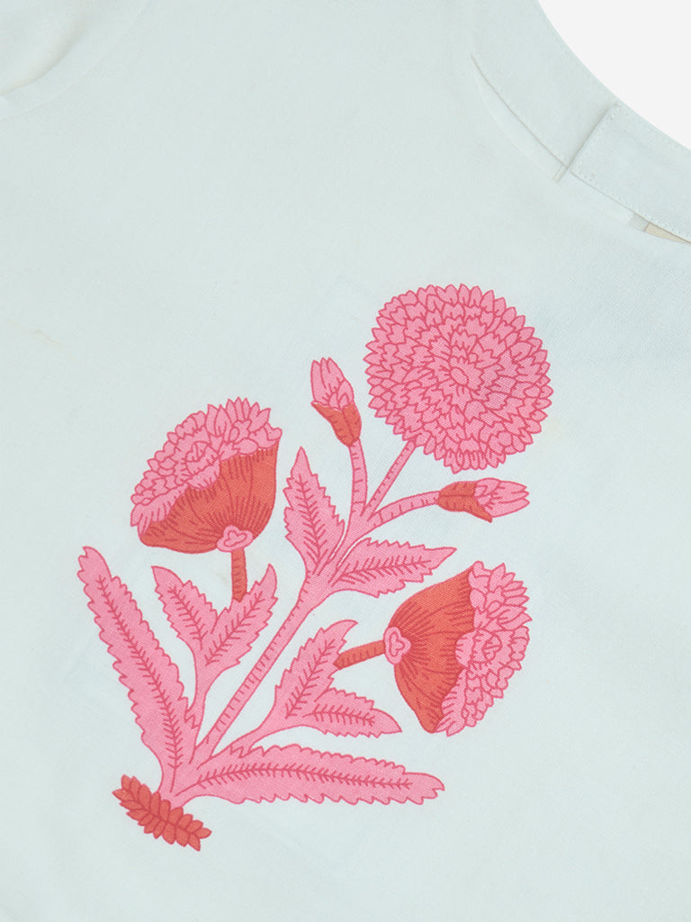 Westside Utsa Kids Girls' White Floral Printed Cotton-Blend Top - (8-14yrs) for Ethnic Wear Zoom View