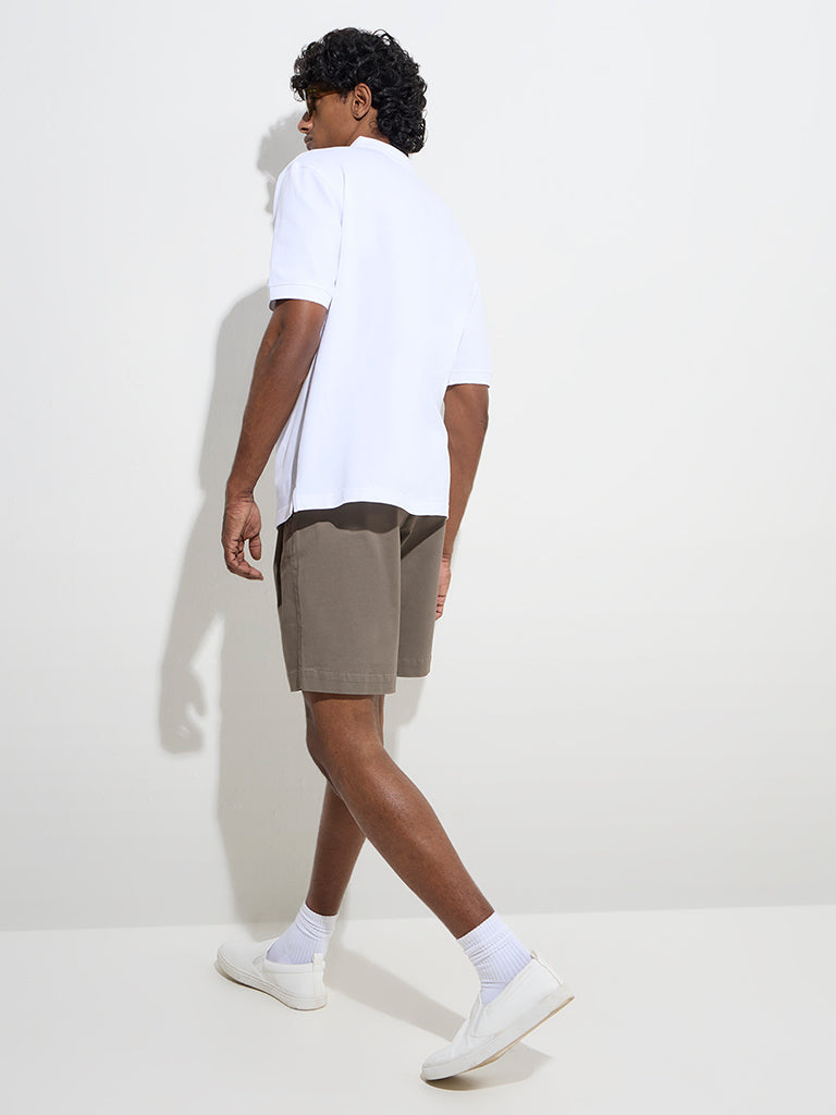 WES Casuals Taupe Relaxed-Fit Mid-Rise Cotton-Blend Shorts