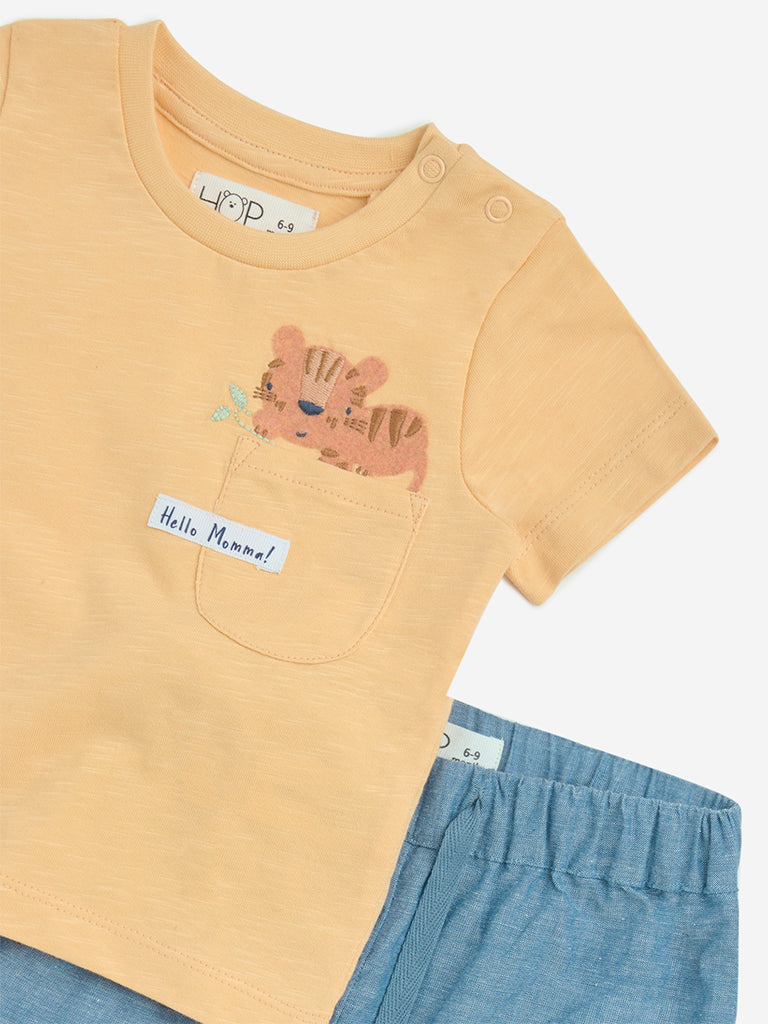 Westside HOP Baby Boys' Coral Animal Printed Cotton T-Shirt and Shorts Set for Casual Wear Zoom View