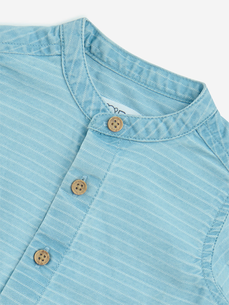Westside HOP Baby Boys' Blue Stripe Pattern Cotton Shirt for Casual Wear Zoom View