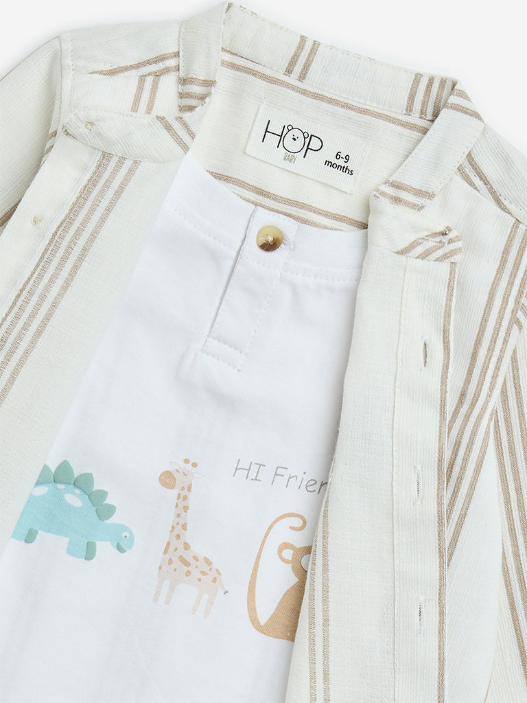 Westside HOP Baby Boys' White Striped Cotton Shirt for Casual Wear Zoom View