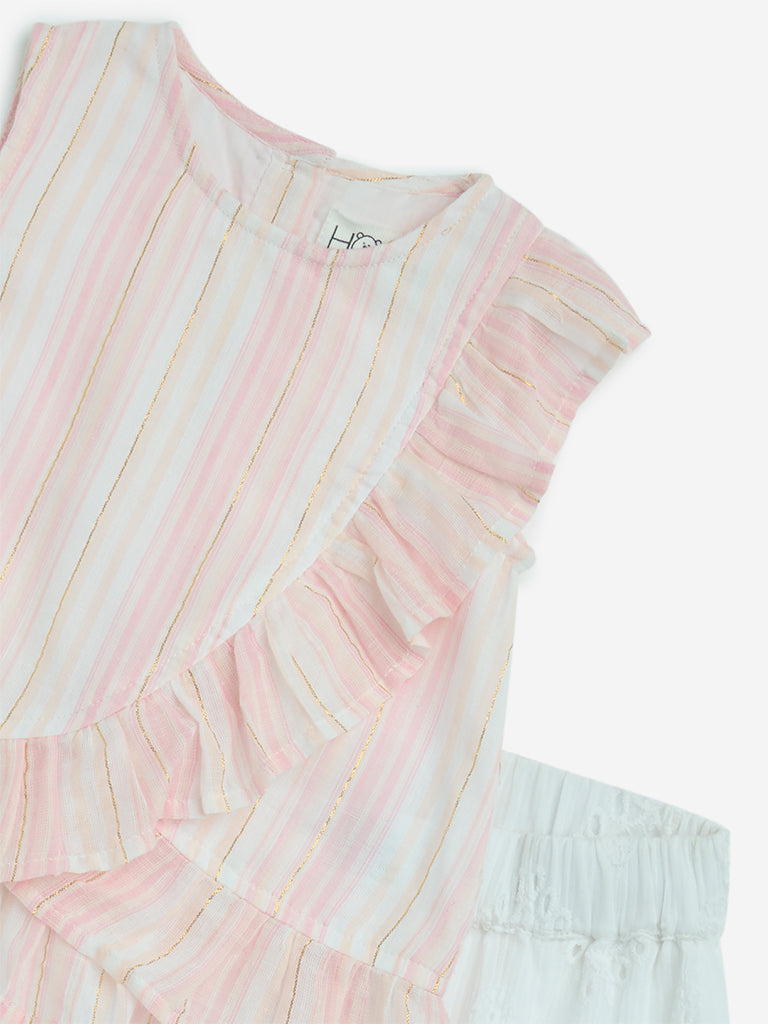 HOP Baby Pink Striped Cotton-Blend Top and Shorts Set
