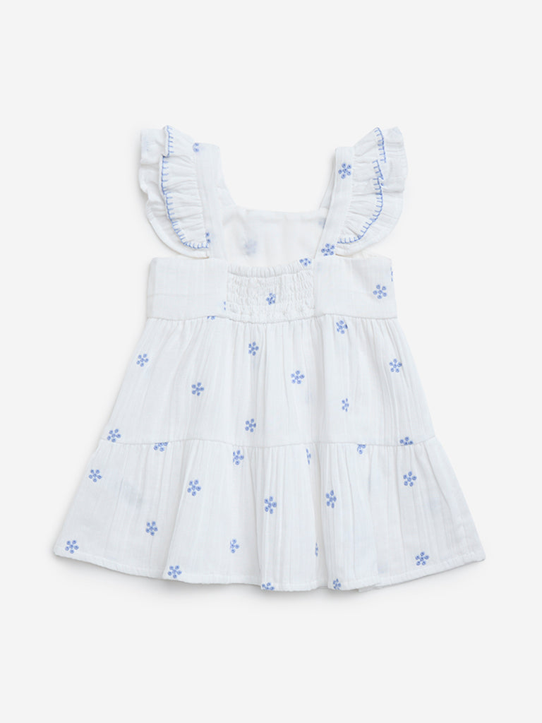 HOP Baby White Floral Design Cotton Tiered Dress