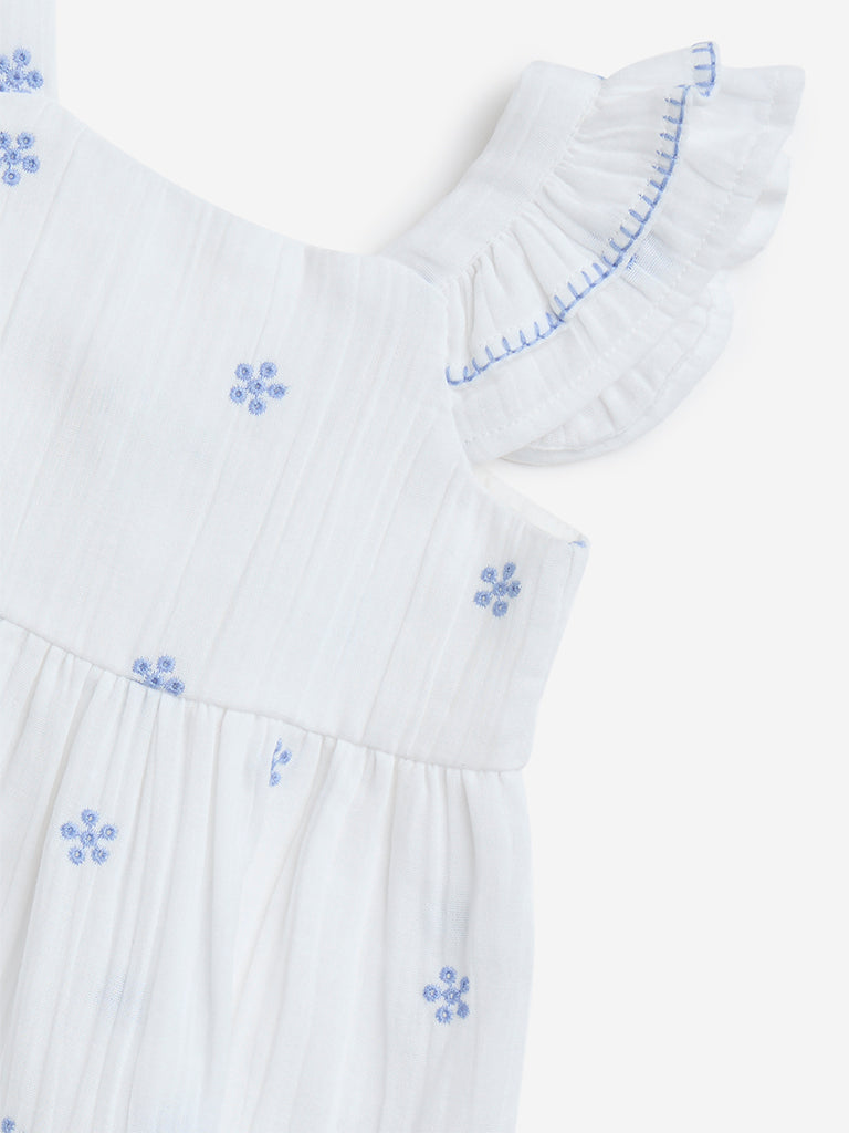 HOP Baby White Floral Design Cotton Tiered Dress
