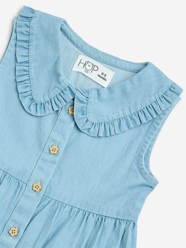 Westside HOP Baby Girls' Blue Embroidered Denim A-Line Dress for Casual Wear Zoom View