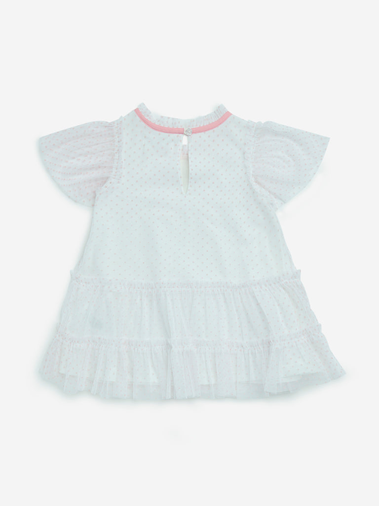 HOP Baby White Polka Dotted Tiered Dress