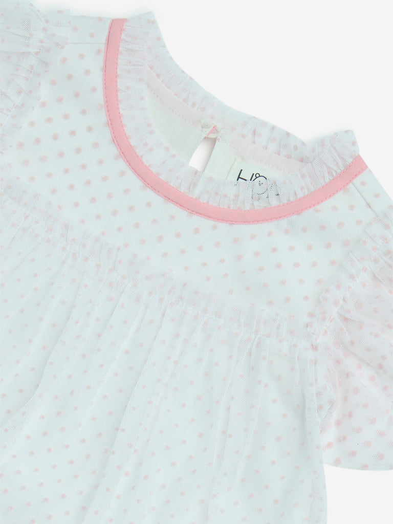 Westside HOP Baby Girls' White Polka Dotted Tiered Dress for Casual Wear Zoom View