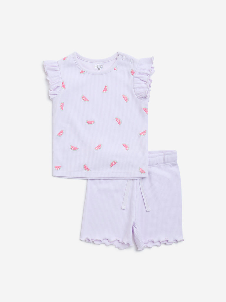 HOP Baby Lilac Printed Cotton Top with Shorts Set