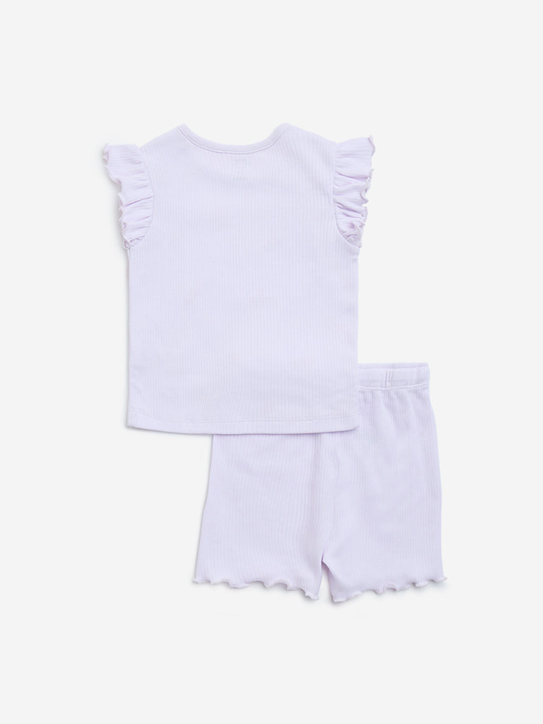 HOP Baby Lilac Printed Cotton Top with Shorts Set