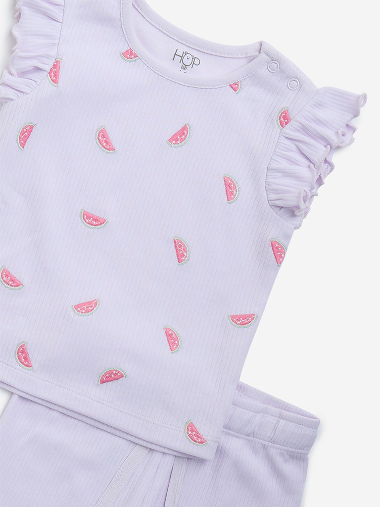 HOP Baby Lilac Printed Cotton Top with Shorts Set