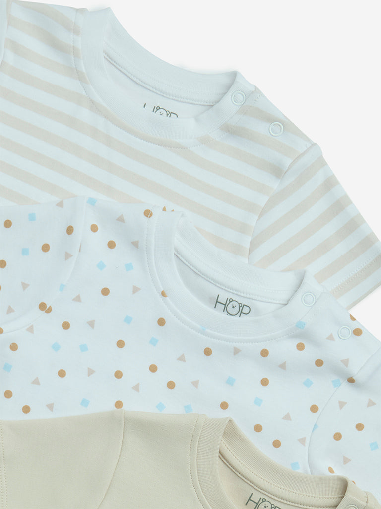 HOP Baby Beige Printed Cotton T-Shirts - Pack of 3