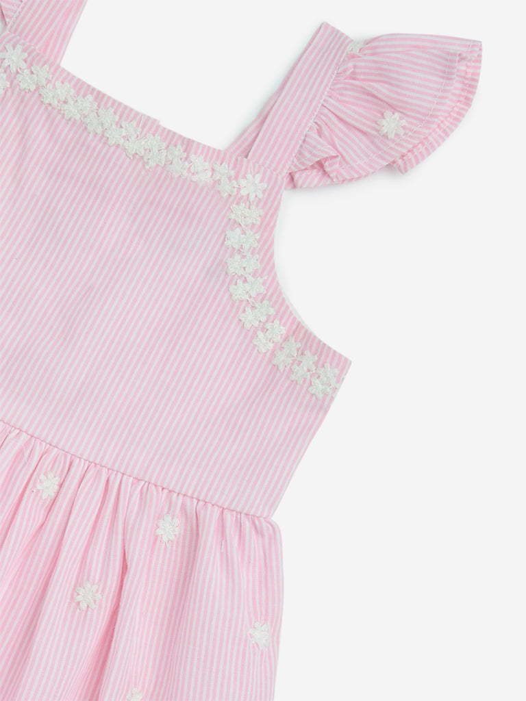 Westside HOP Baby Girls' Pink Stripe Printed A-Line Cotton Dress for Casual Wear Zoom View