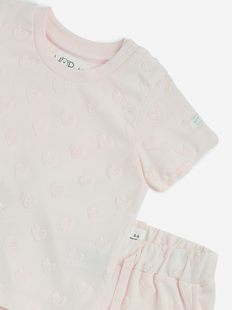 Westside HOP Baby Girls' Light Pink Cotton-Blend T-Shirt and Shorts Set for Casual Wear Zoom View
