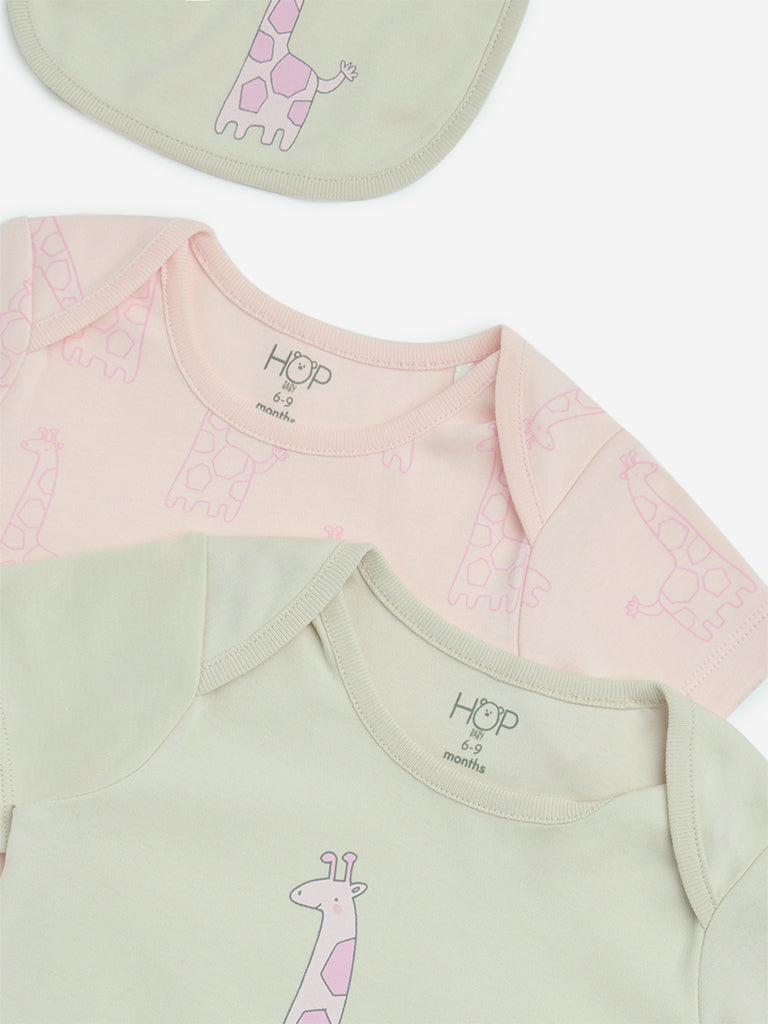 Westside HOP Baby Girls' Multicolour Cotton Rompers with Bib - Pack of 2 for Casual Wear Zoom View