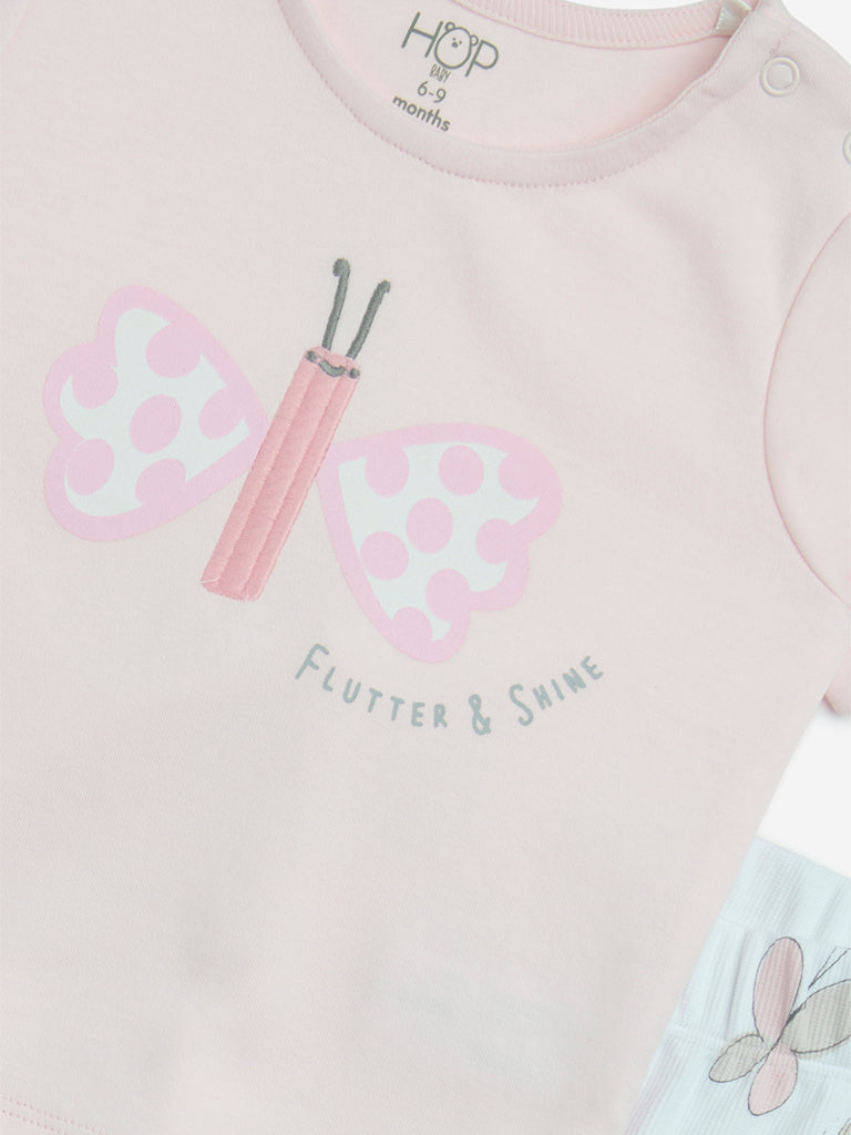 Westside HOP Baby Girls' Pink Printed Cotton T-Shirt with Shorts Set for Casual Wear Zoom View